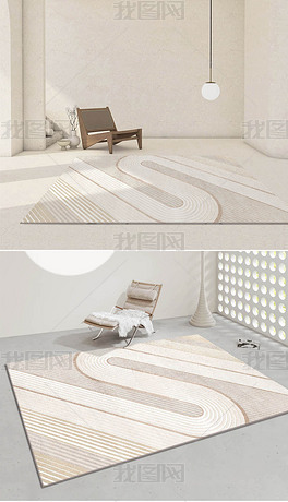 日式轻奢宅寂风纯色床边客厅几何条纹地毯地垫