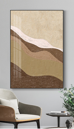 现代轻奢抽象色块拼接风景油画侘寂风玄关装饰画