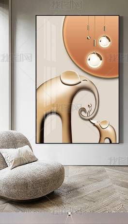 现代抽象几何光影艺术金色福禄万象客厅装饰画3