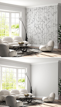 现代客厅大理石墙纸背景墙场景样机