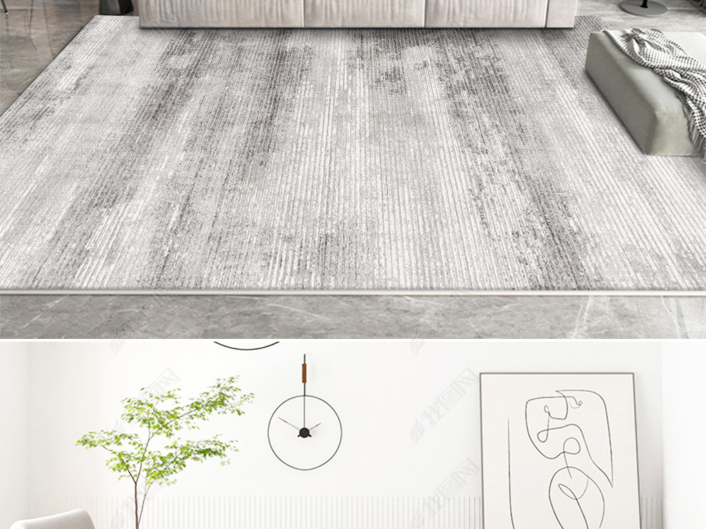 现代简约北欧轻奢条纹抽象水墨创意艺术地毯地垫