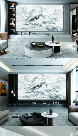 原创白色大理石山水石纹纹理电视背景墙