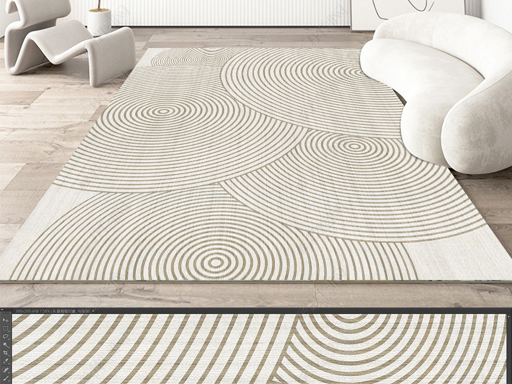 北欧轻奢侘寂风抽象客厅地毯几何条纹地毯地垫