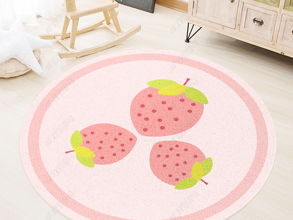 儿童房清新可爱卡通草莓水果图案地毯地垫爬行垫