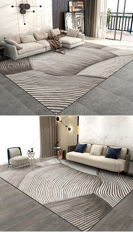 现代简约抽象几何条纹艺术侘寂风地毯地垫设计