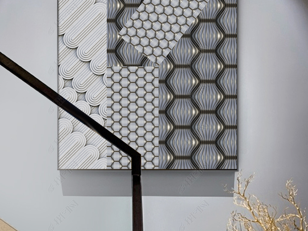 现代轻奢抽象微浮雕立体几何艺术客厅玄关装饰画