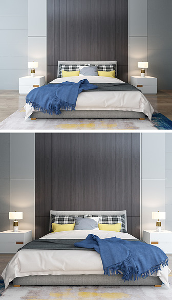 现代布艺金属卧室床