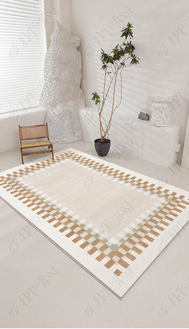 现代简约素雅轻奢几何条纹客厅床边玄关地毯地垫