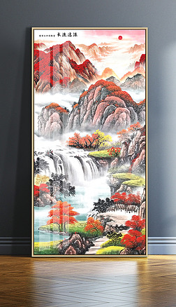 新中式手绘国画水墨山水源远流长玄关装饰画挂画