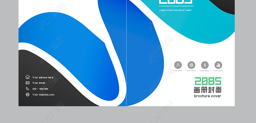 蓝色简约时尚企业商务画册封面设计ai模板