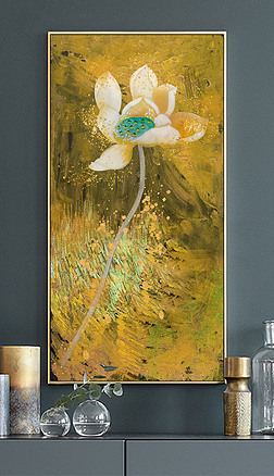 原创油画荷花手绘抽象油画玄关装饰画酒店装饰画