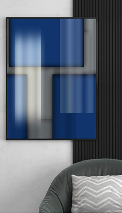 城市の魅影抽象暗深蓝色栅格方形板块装饰画