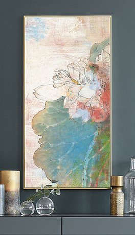 原创油画荷花手绘抽象油画玄关装饰画酒店装饰画