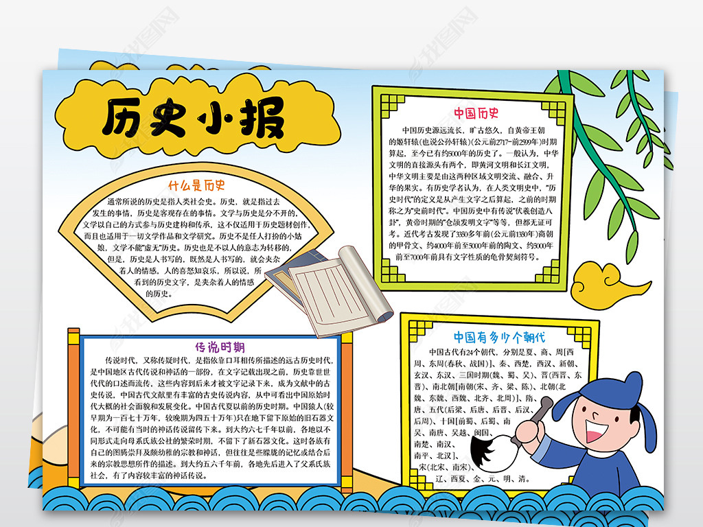 原创历史小报中国古代历史手抄报中国朝代电子小报版权可商用