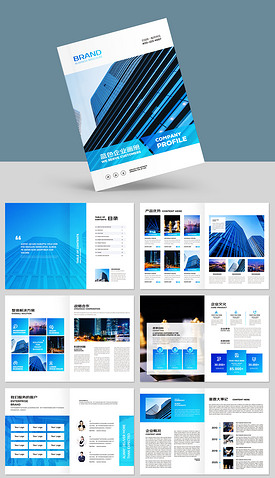 蓝色大气企业画册公司宣传册集团宣传册AI模板