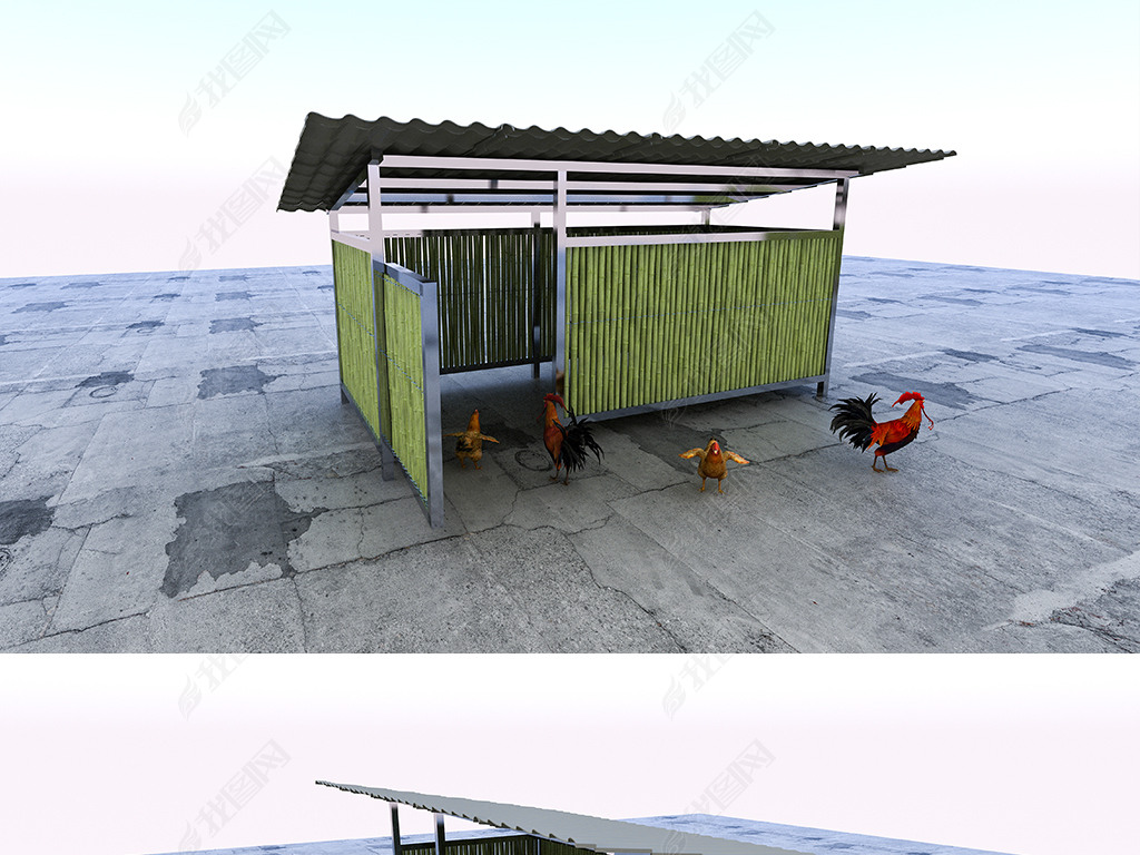 乡村振兴鸡鸭圈舍美化改造设计，模型渲染
