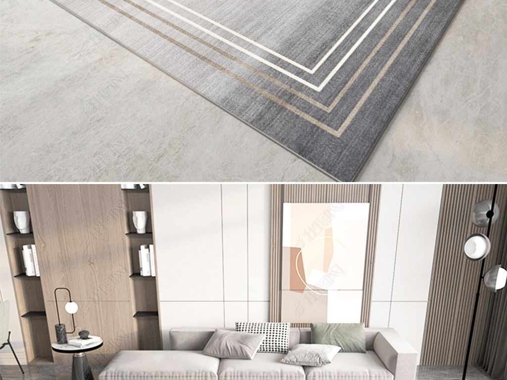 侘寂风现代北欧简约轻奢几何抽象地毯地垫图案