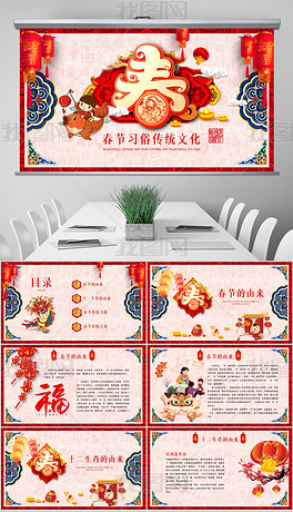 新年春节习俗民俗传统文化除夕PPT模板
