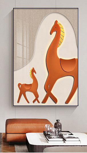 轻奢爱马仕橙马到成功吉祥玄关客厅装饰画5