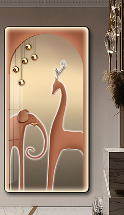 轻奢爱马仕橙色吉象吉祥玄关过道走廊装饰画