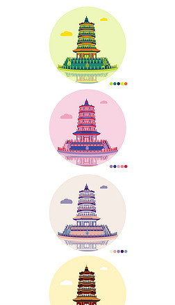 蓬莱阁建筑元素插画