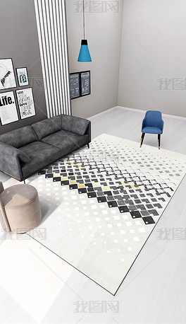 现代灰色简约轻奢几何条纹客厅床边玄关地毯地垫
