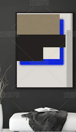 未来の时代抽象黑蓝白色块状拼接几何装饰画