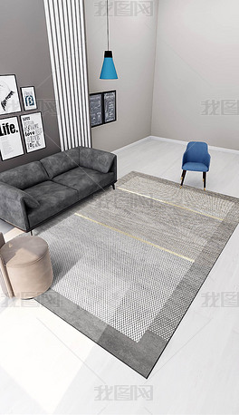 现代灰色简约轻奢几何条纹客厅床边玄关地毯地垫