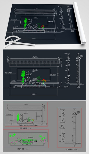 照壁cad下载-编号26701748-园林cad图纸-我图网