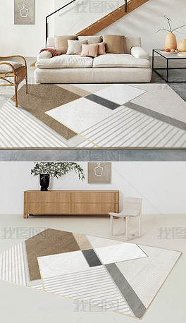 简约现代素雅轻奢几何渐变条纹客厅床边地毯地垫