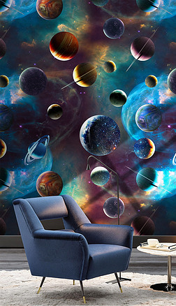 太空星球星空银河无缝壁纸壁画墙纸背景墙图案