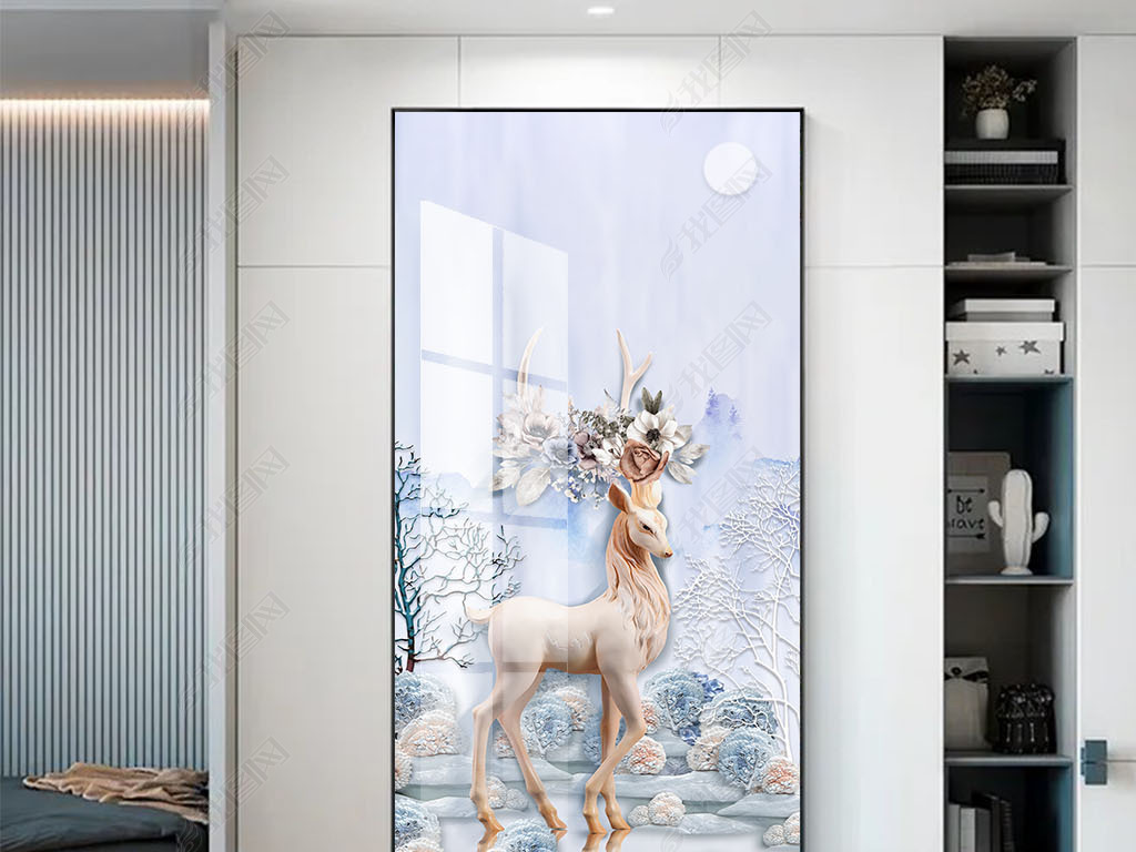 现代简约轻奢抽象立体麋鹿一鹿高升玄关装饰画