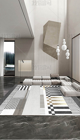现代灰色简约轻奢抽象条纹客厅床边玄关地毯地垫