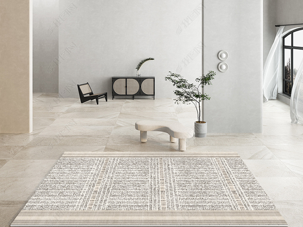 现代简约几何条纹艺术侘寂风地毯地垫图案设计