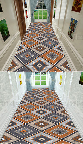 现代北欧简约立体几何走廊地毯循环图案