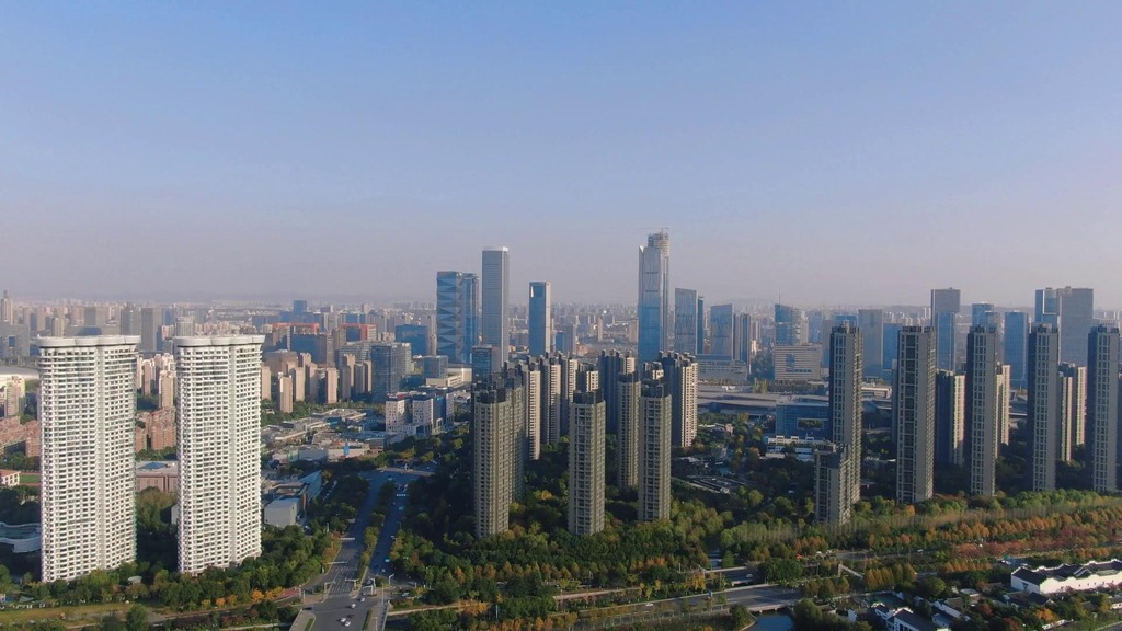 航拍江苏南京河西金融中心