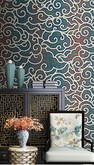 新中式祥云图案云纹壁纸壁画墙纸背景墙墙布