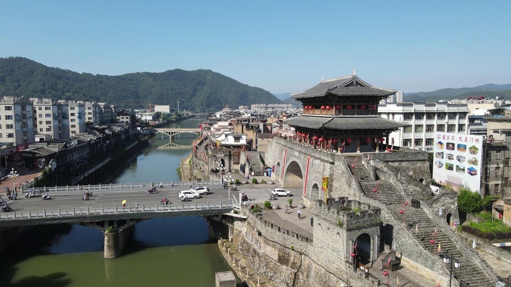 航拍福建汀州古城