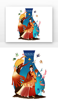 国潮中国文化仙女和凤凰