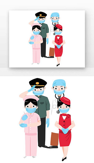 抗疫疫情多工种警察医生和空姐