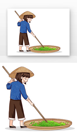 画手绘短发女孩春茶的制作流程手绘红衣女孩春茶的制作流程简约采茶