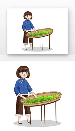 画手绘短发女孩春茶的制作流程手绘红衣女孩春茶的制作流程简约采茶