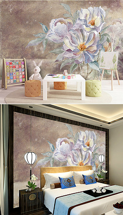 水彩花背景墙油画花背景墙现代简约油画背景墙