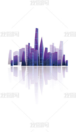 蓝紫色渐变地产科技城市高楼大厦城市剪影