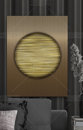 大汉の朝代抽象咖啡金色格栅条纹几何装饰画