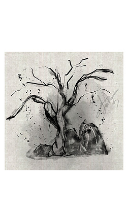 水墨古风插画枯树