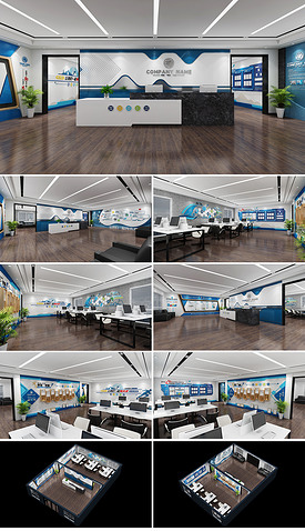 全套企业文化墙设计公司3d效果图企业展馆展厅