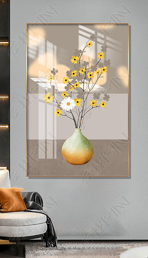 现代简约花瓶光影植物花卉拼接走廊玄关装饰画