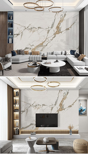 鱼肚金连纹爵士白大理石纹白金色岩板背景墙