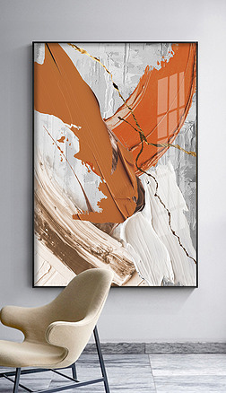 北欧简约侘寂风水彩手绘抽象油画橙色客厅装饰画